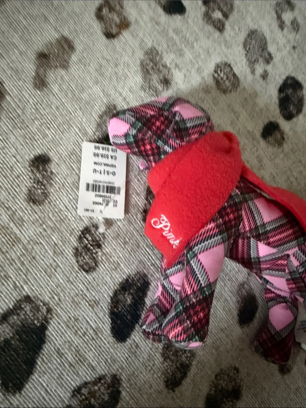 PINK Victoria's Secret Pink & Red Plaid Dog Figurine with Red Bow
